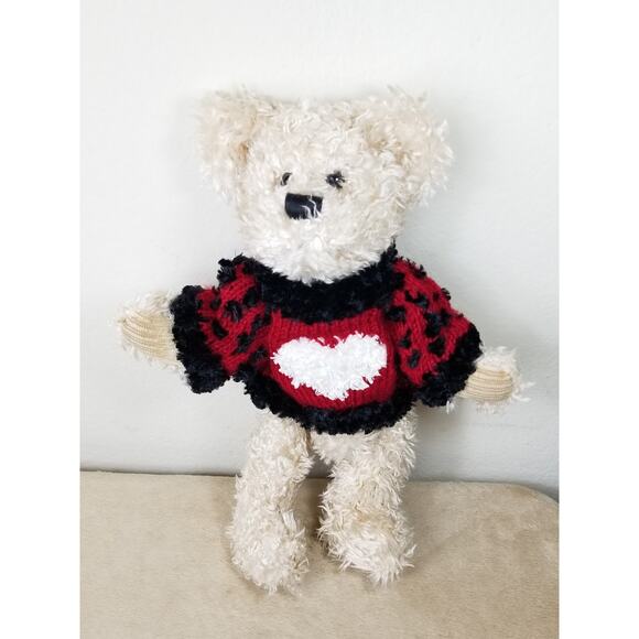 Dan Dee Teddy Bear 15" Plush Toy Stuffed Animal 90s Red Heart Sweater Vintage - Picture 1 of 13
